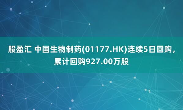 股盈汇 中国生物制药(01177.HK)连续5日回购，累计回购927.00万股